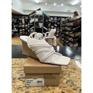 Steve Madden Idolized White Tie Up Strappy Squared Open Toe Wedge Size 9.5M